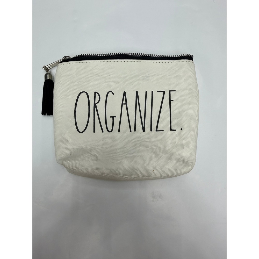 Rae Dunn Organize Cosmetic Pouch White Vegan Leather Tassel Makeup Bag